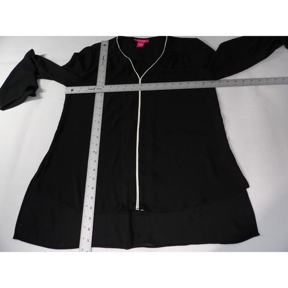 Catherine Malandrino Blouse Medium Black Hi Lo White Trim Career Office Flowy - Picture 6 of 11